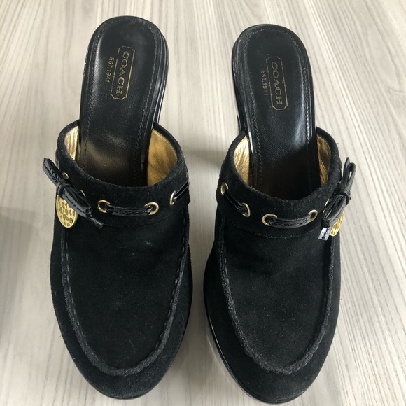COACH Jodey Signature black suede Leather clogs size 8 1/2 - Picture 2 of 8